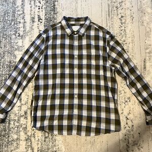 American Eagle Outfitters Blue and Olive Plaid Shirt